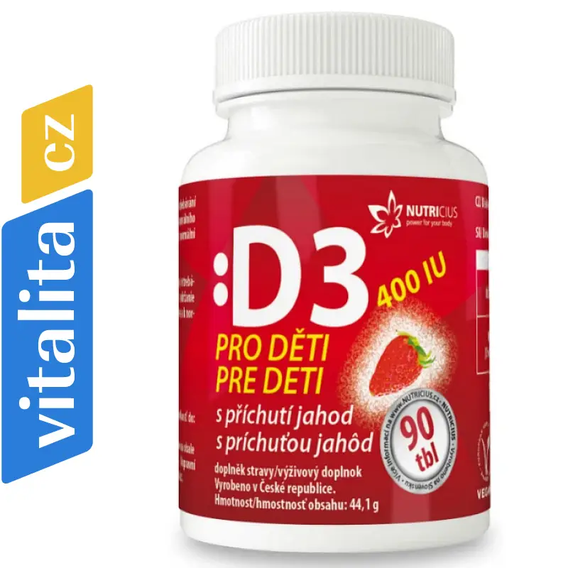 Nutricius Vitamín D3 400 IU pro děti s příchutí jahod 90 tablet