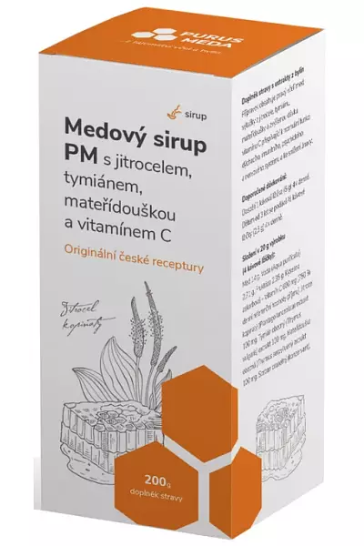 Medový sirup PM s jitrocelem, tymiánem, mateřídouškou a vitamínem C photo